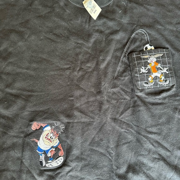 VTG Bugs Bunny & Taz Embroidered Warner Bros. Acme Baseball Pocket Shirt Sz XXL - Picture 6 of 7